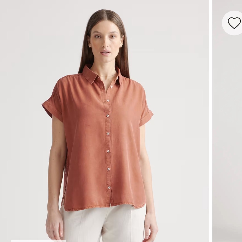 Quince Vintage Wash Tencel Camp Shirt in Terracotta, Medium